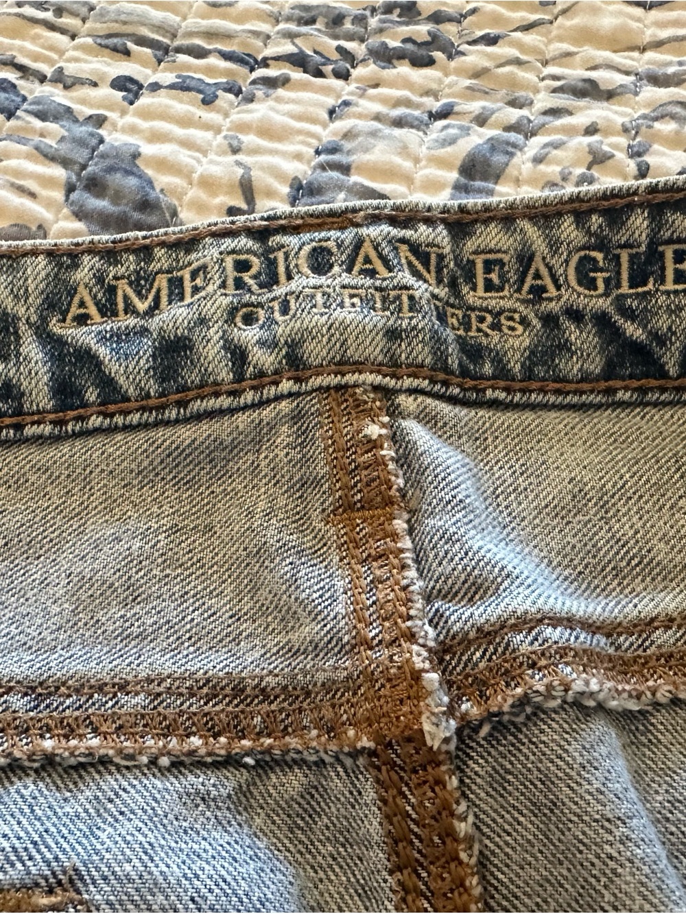 American Eagle Outfitters Light Blue Denim Mini Skirt w White Cotton crochet hem - Picture 8 of 11